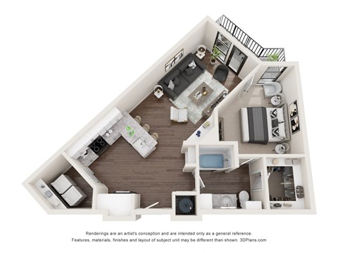 a 1 bedroom floorplan is shown with a bathroom and a living room